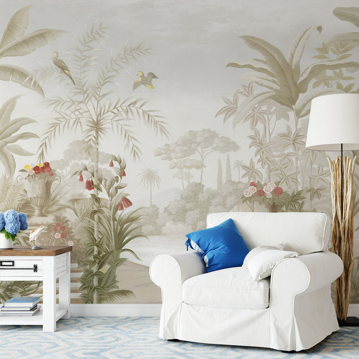 Tropical Jungle Wallpaper, Peel and Stick Wallpaper for Living Room, Botanical Wall Decor, Large Canvas Wall Art, Modern Living Room Ideas, Nature-Inspired Wallpaper, Self Adhesive Wallpaper, Home Decor Ideas