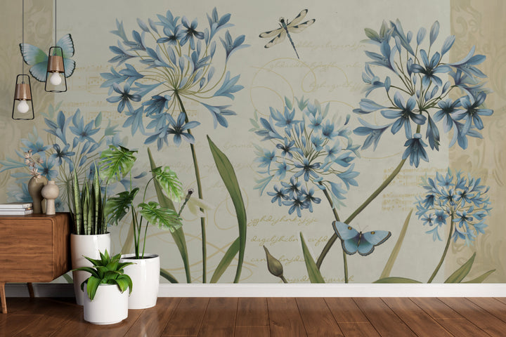 Blue Floral Wallpaper, Butterfly and Dragonfly Design, Vintage Music Notes Decor, Peel and Stick Wallpaper, Living Room Wall Decor Ideas, Romantic Wall Art, Self Adhesive Wallpaper, Affordable Home Decor