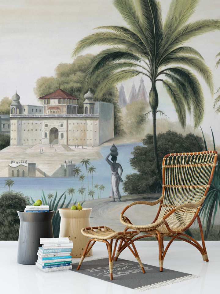 Tropical Landscape Art, Palm Tree Wall Decor, Coastal Wall Art, Historical Scenery Painting, Large Canvas Wall Art, Waterfront Scenery, Vintage Nautical Decor