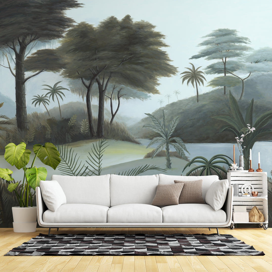 Ancient Tropical Rainforest Wallpaper, Nature-Inspired Peel and Stick Wallpaper, Relaxing Jungle Scenery, Tropical Palm Tree Wall Art, Serene Landscape Wall Decor, Living Room Wallpaper Ideas, Bedroom Wall Decor