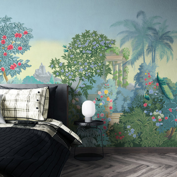 Lush Garden Peel and Stick Wallpaper, Tropical Botanical Wall Decor, Serene Floral Peel and Stick Wallpaper, Living Room Decor Ideas, Modern Farmhouse Decor