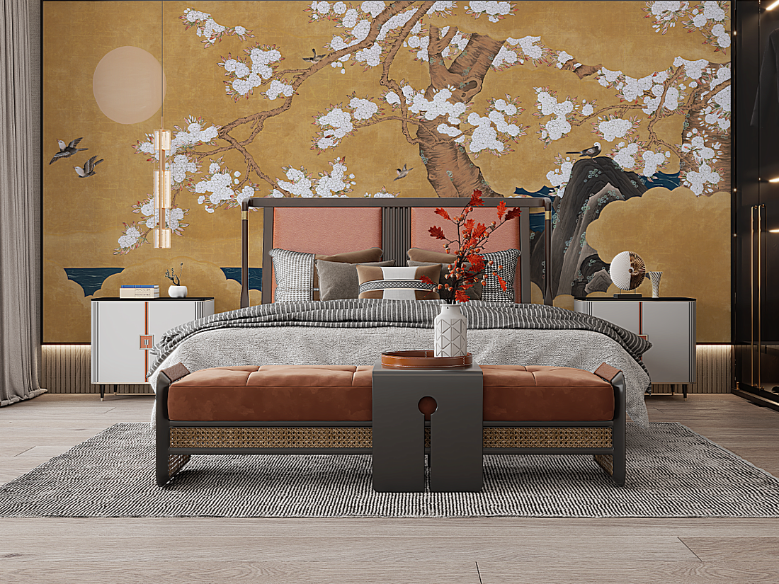 Chinoiserie Oriental-Style,Moon-Blossom Mural, Traditional Wallpaper, Peel And Stick Wallpaper,Serene Living Room/Bedroom Art Decor