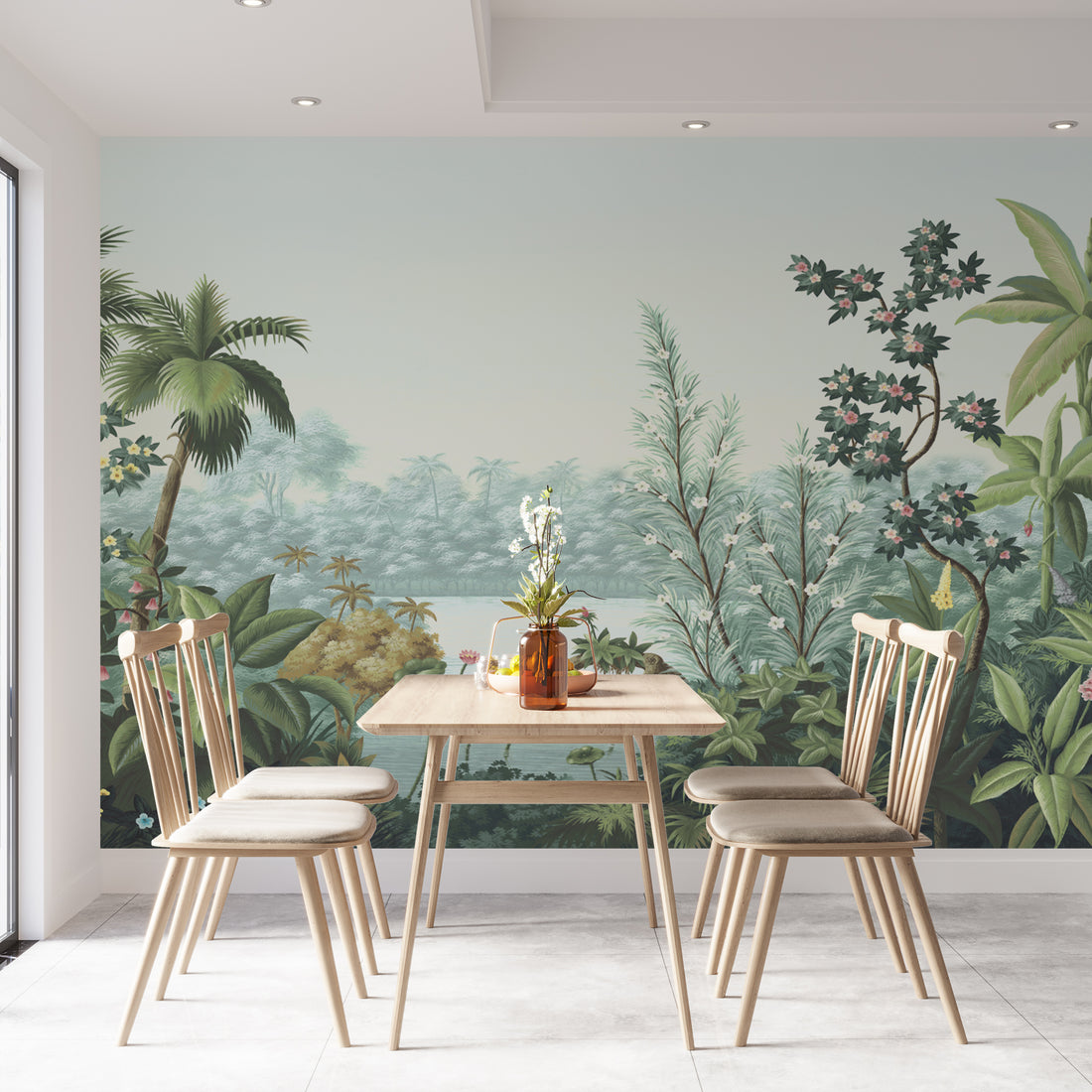 Tropical Rainforest Wallpaper, Palm Tree Wall Art, Botanical Prints Framed, Large Canvas Wall Art, Nature Wall Decor, Floral Peel and Stick Wallpaper, Modern Wall Art for Living Room