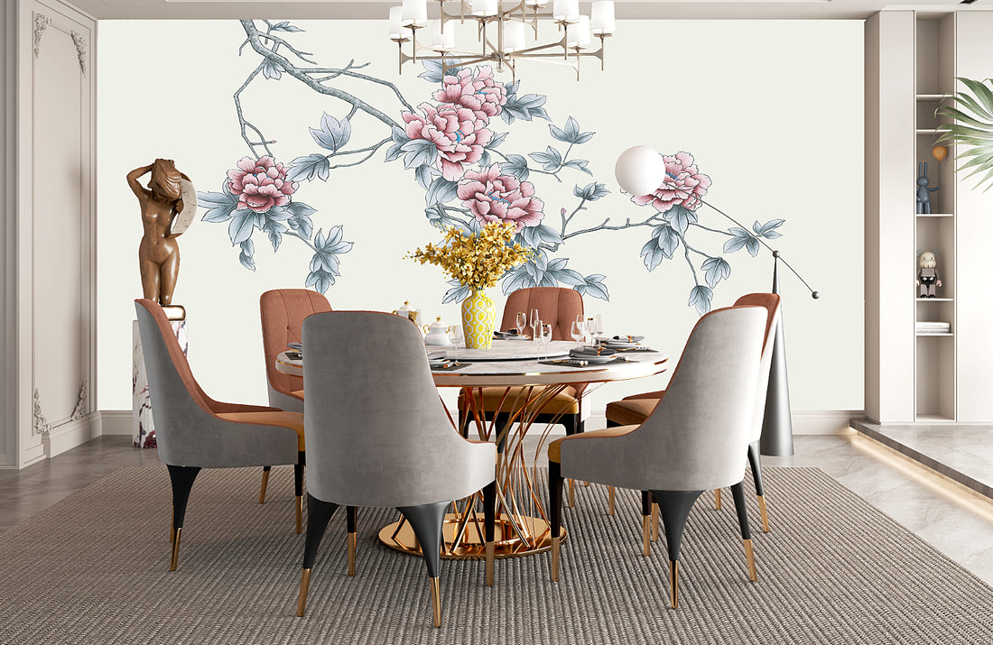 Pink Peony Floral Wallpaper, Elegant Botanical Wall Decor, Grey and Pink Peel and Stick Wallpaper, Living Room Wallpaper Ideas, Bedroom Wall Decor, Modern Farmhouse Decor, Self Adhesive Wallpaper