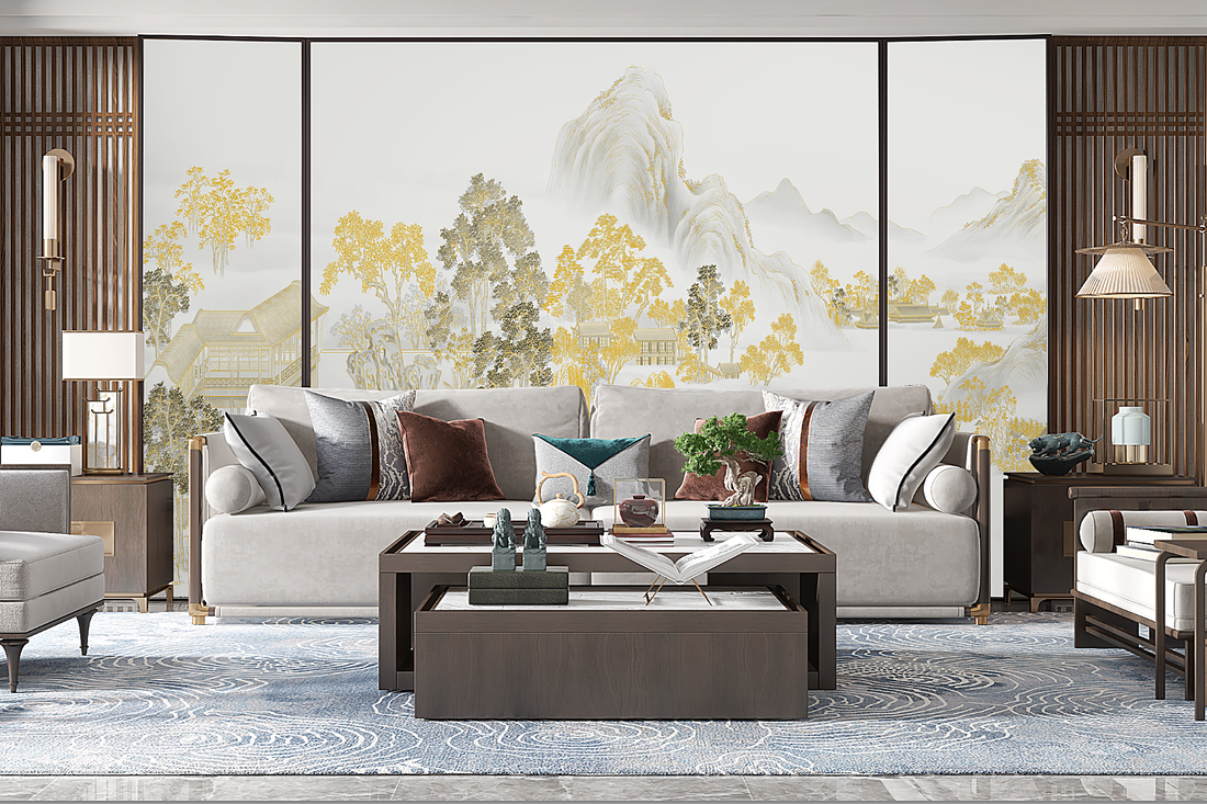 Luxury Wall Mural, Scenic Wall Art, Vintage Mural, Mountain Wall Mural, Living Room Mural, Chinoiserie Wallpaper, Landscape Mural