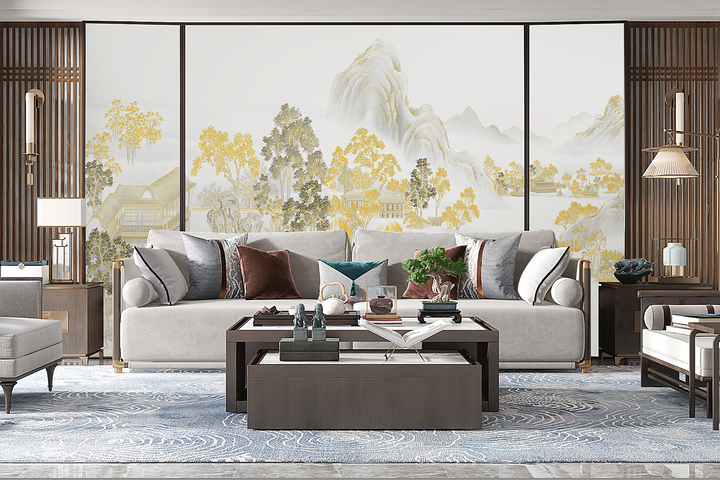 Luxury Wall Mural, Scenic Wall Art, Vintage Mural, Mountain Wall Mural, Living Room Mural, Chinoiserie Wallpaper, Landscape Mural