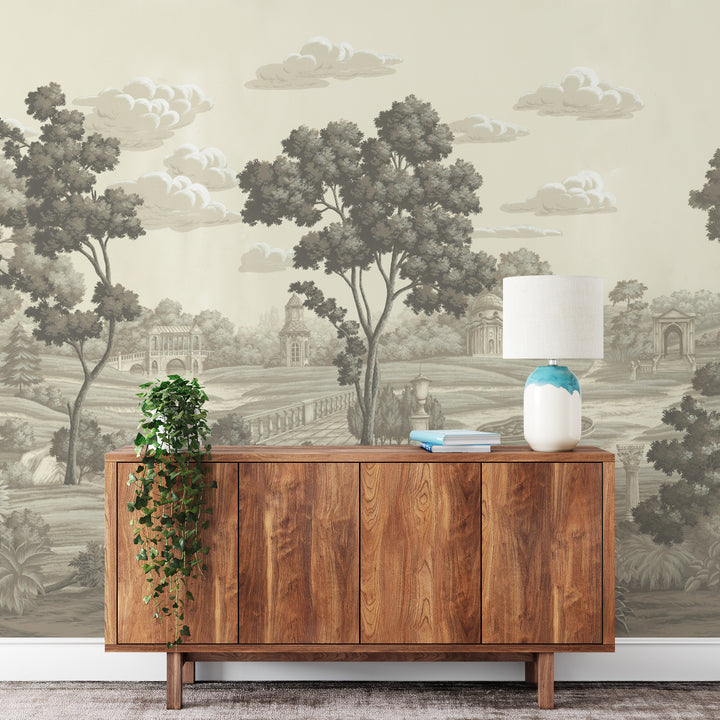 Classic Landscape Wallpaper, Vintage European Scenery, Tranquil Garden Design, Elegant Home Decor, Peel and Stick Wallpaper, Living Room Wall Decor Ideas, Interior Designers Near Me