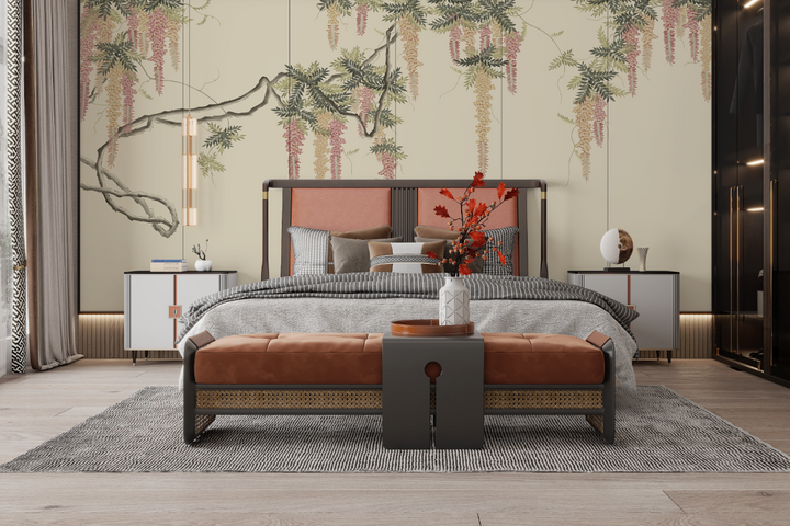 Flowers Wall Mural, Vintage Chinoiserie Wallpaper, Oriental Decor, Vintage Art, Home Decoration, Living Room Mural, Baby Room Wallpaper