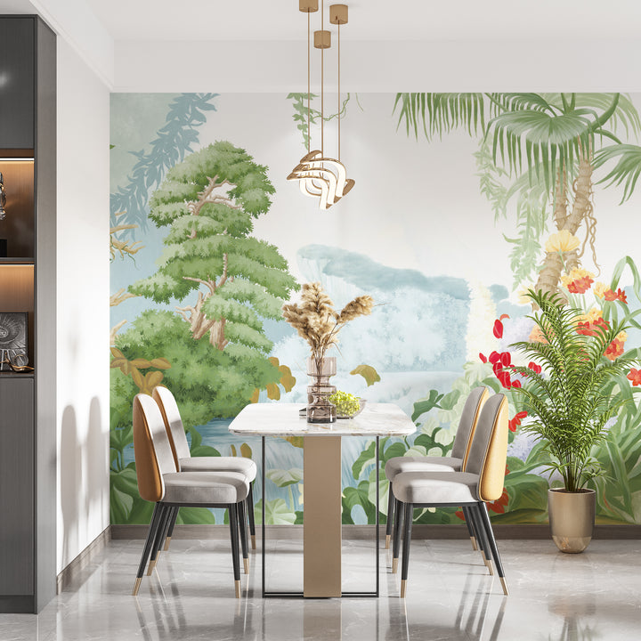 Tropical Landscape Wallpaper, Serene Nature Scenes, Vibrant Floral Prints, Tranquil Water Views, Peel and Stick Wallpaper, Living Room Wall Decor, Modern Home Decor