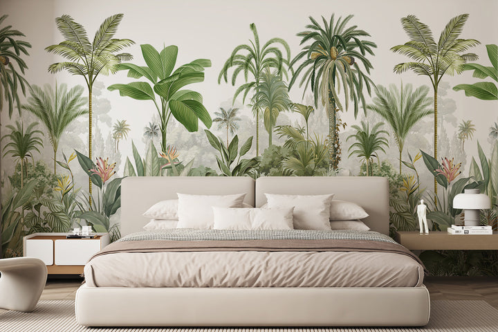 Tropical Jungle Peel And Stick Mural, Botanical Decor, Wild Forest Wallpaper, No-Woven Forest Wallpaper, Green Theme, Trees Wallpaper