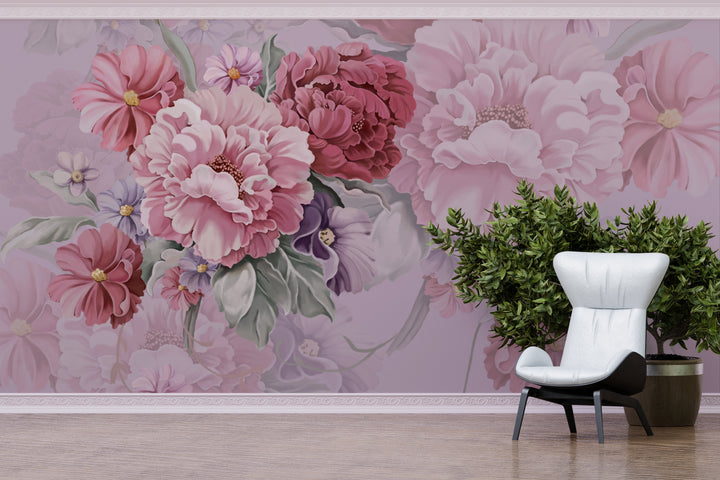 Floral Peel and Stick Wallpaper, Lavender Pink Blossom Wall Decor, Realistic Flower Wallpaper, Living Room Wallpaper, Bedroom Wall Decor, Dining Room Wall Art, Elegant Floral Design