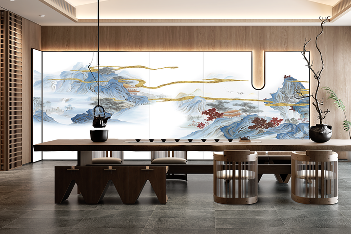 Chinese Style Mural, Landscape Wallpaper, Mountain Wall Mural, Peel And Stick, Vintage Mural, Vintage Chinoiserie, Scenic Wall Art