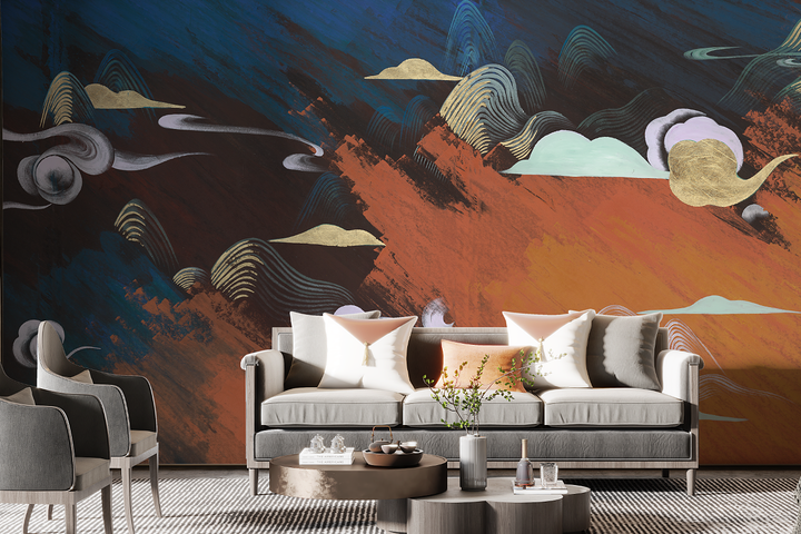 Neo-Chinese Ink Landscape Removable Wall Mural,  Ideal For Living Room/Study, Oriental Decor, Peel And Stick Wallpaper, Abstract Mural