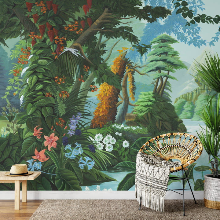 Tropical Rainforest Wallpaper, Lush Green Forest Wall Art, Nature-Inspired Wall Decor, Botanical Peel and Stick Wallpaper, Living Room Decor Ideas, Modern Wall Mural