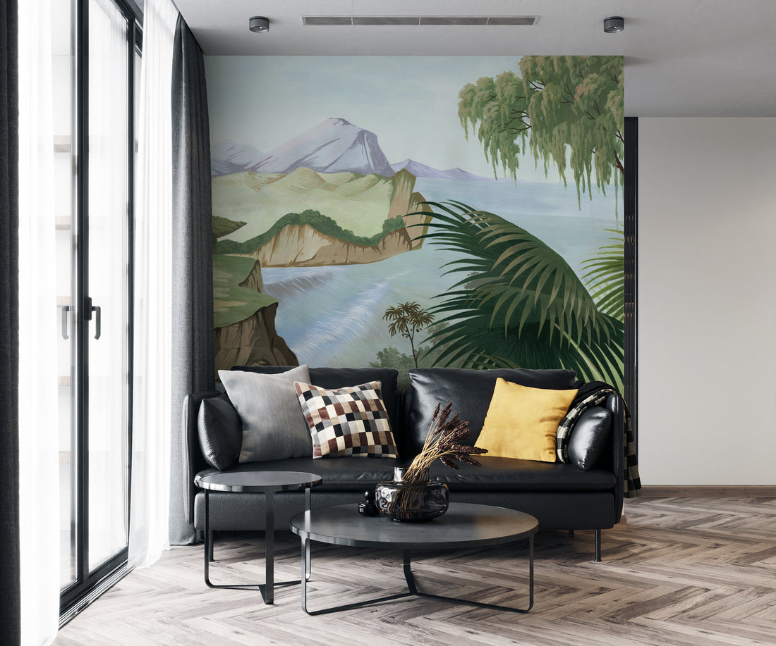 Tropical Landscape Wallpaper, Serene Nature Scenes, Peel and Stick Wallpaper, Living Room Wall Decor, Modern Farmhouse Decor, Large Canvas Wall Art, Affordable Home Decor