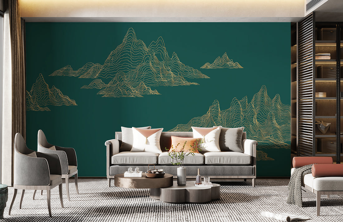 Modern Wallpaper Mural, Abstract Art Wallpaper, Blue Wall Decor, Living Room Mural, Chinoiserie, Dark Wall Mural