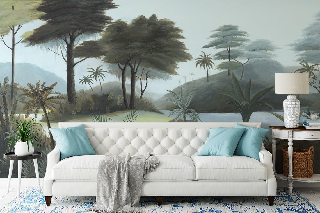 Ancient Tropical Rainforest Wallpaper, Nature-Inspired Peel and Stick Wallpaper, Relaxing Jungle Scenery, Tropical Palm Tree Wall Art, Serene Landscape Wall Decor, Living Room Wallpaper Ideas, Bedroom Wall Decor
