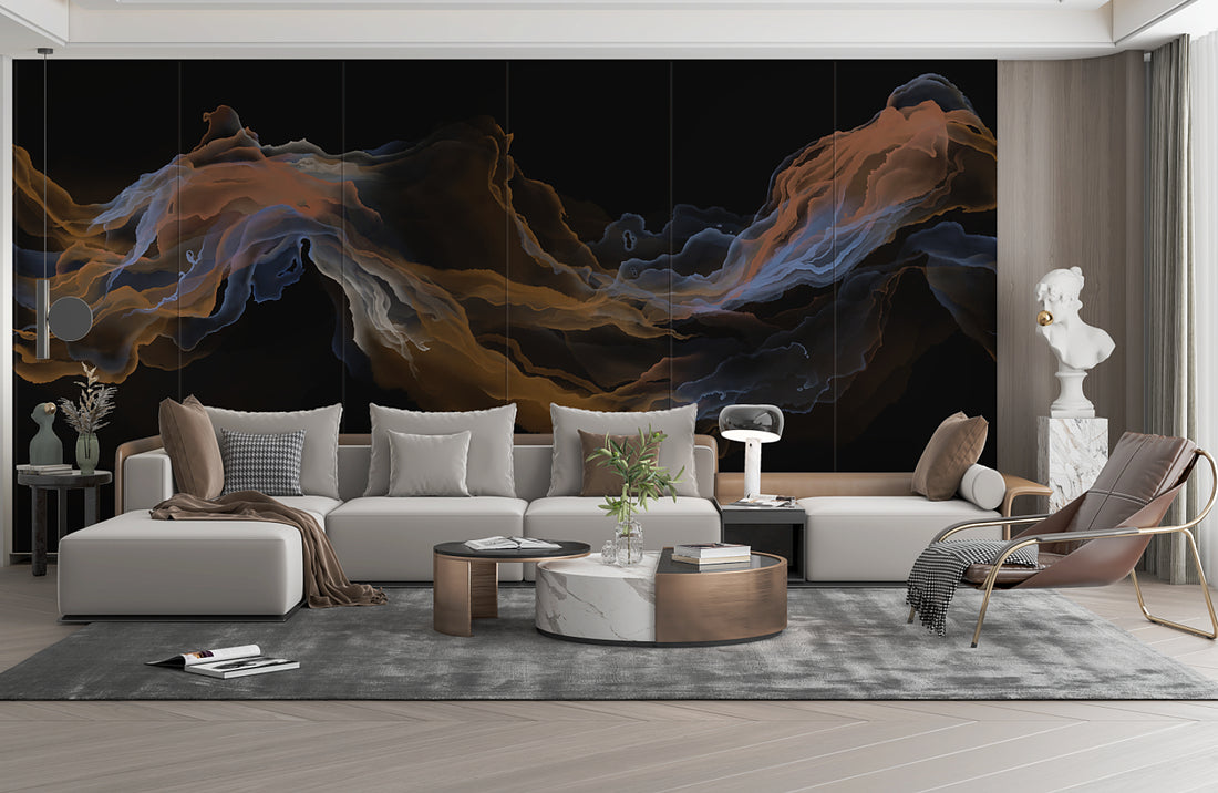 Black Wall Decor, Modern Wallpaper Mural, Abstract Art Wallpaper, Living Room Mural, Dark Wall Mural, Luxury Wall Mural