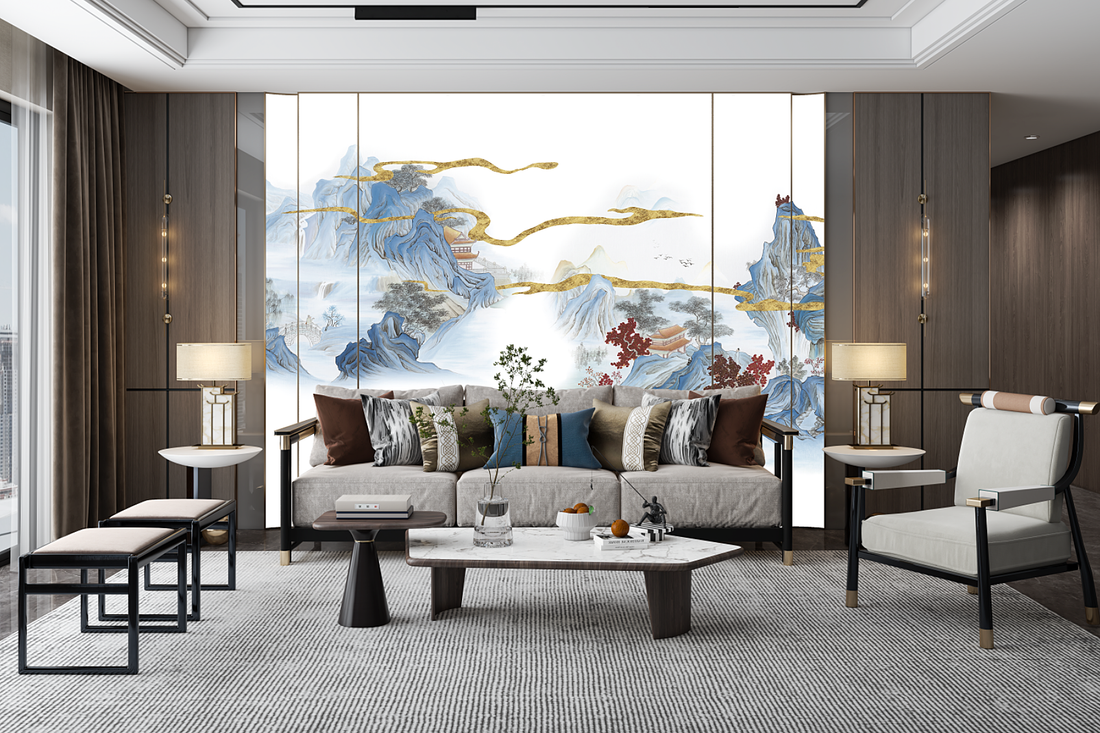 Chinese Style Mural, Landscape Wallpaper, Mountain Wall Mural, Peel And Stick, Vintage Mural, Vintage Chinoiserie, Scenic Wall Art