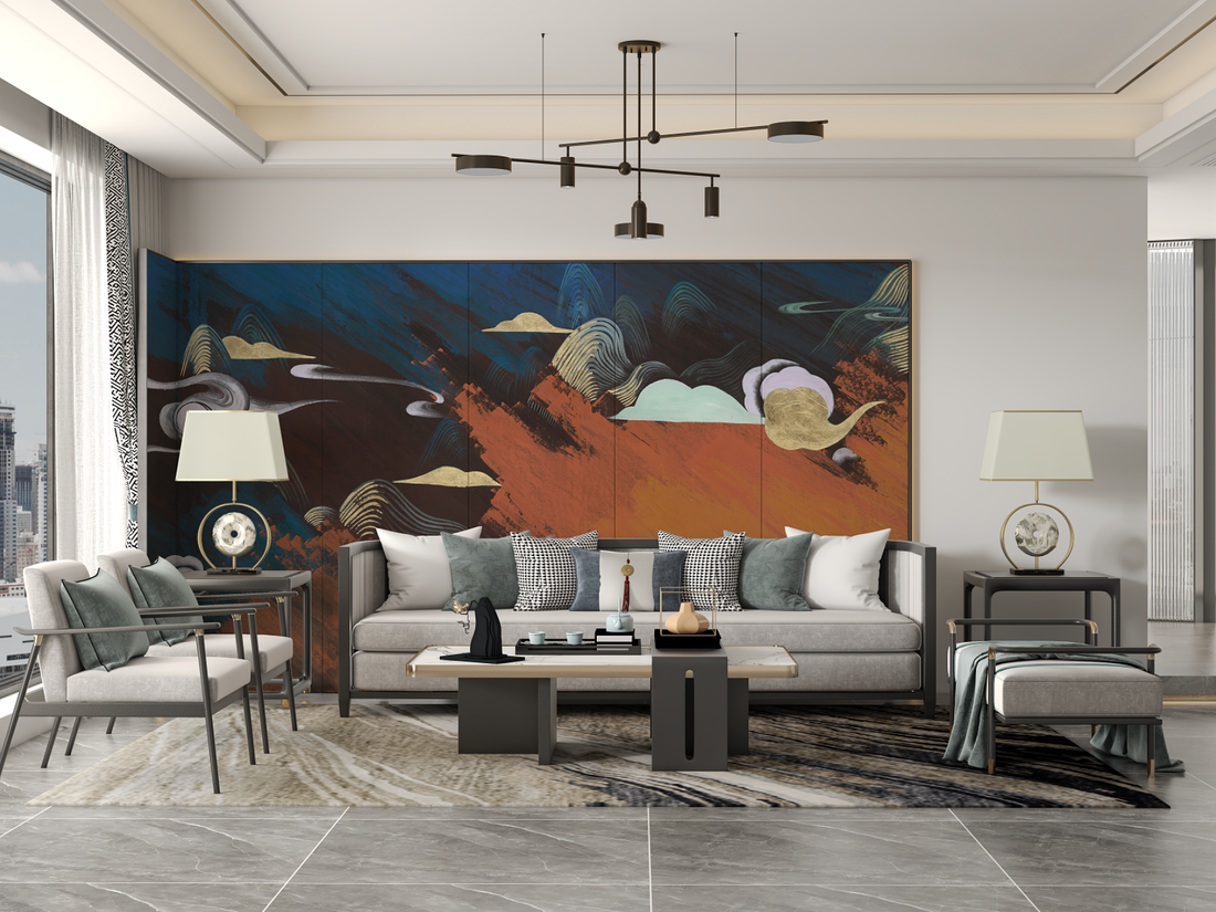 Neo-Chinese Ink Landscape Removable Wall Mural,  Ideal For Living Room/Study, Oriental Decor, Peel And Stick Wallpaper, Abstract Mural