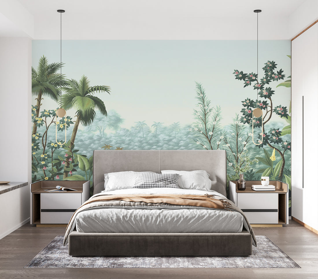 Tropical Rainforest Wallpaper, Palm Tree Wall Art, Botanical Prints Framed, Large Canvas Wall Art, Nature Wall Decor, Floral Peel and Stick Wallpaper, Modern Wall Art for Living Room