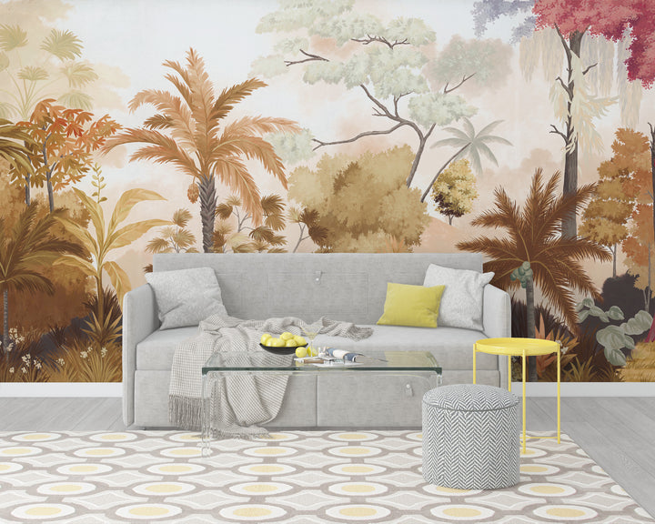 Tropical Rainforest Peel and Stick Wallpaper, Nature-Inspired Living Room Decor, Vibrant Jungle Wall Art, Self-Adhesive Removable Wallpaper, Botanical Home Decor