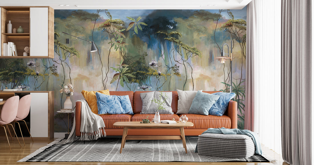 Fantasy Forest Wallpaper, Dreamy Jungle Wall Art, Ethereal Botanical Wall Decor, Pastel Floral Peel and Stick Wallpaper, Serene Nature Mural for Bedroom