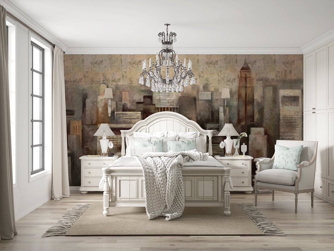 Abstract Cityscape Removable Wall Mural, Peel And Stick Wallpaper, Abstract Mural, Bedroom Wall Decor, Living Room Decor, Retro Wallpaper
