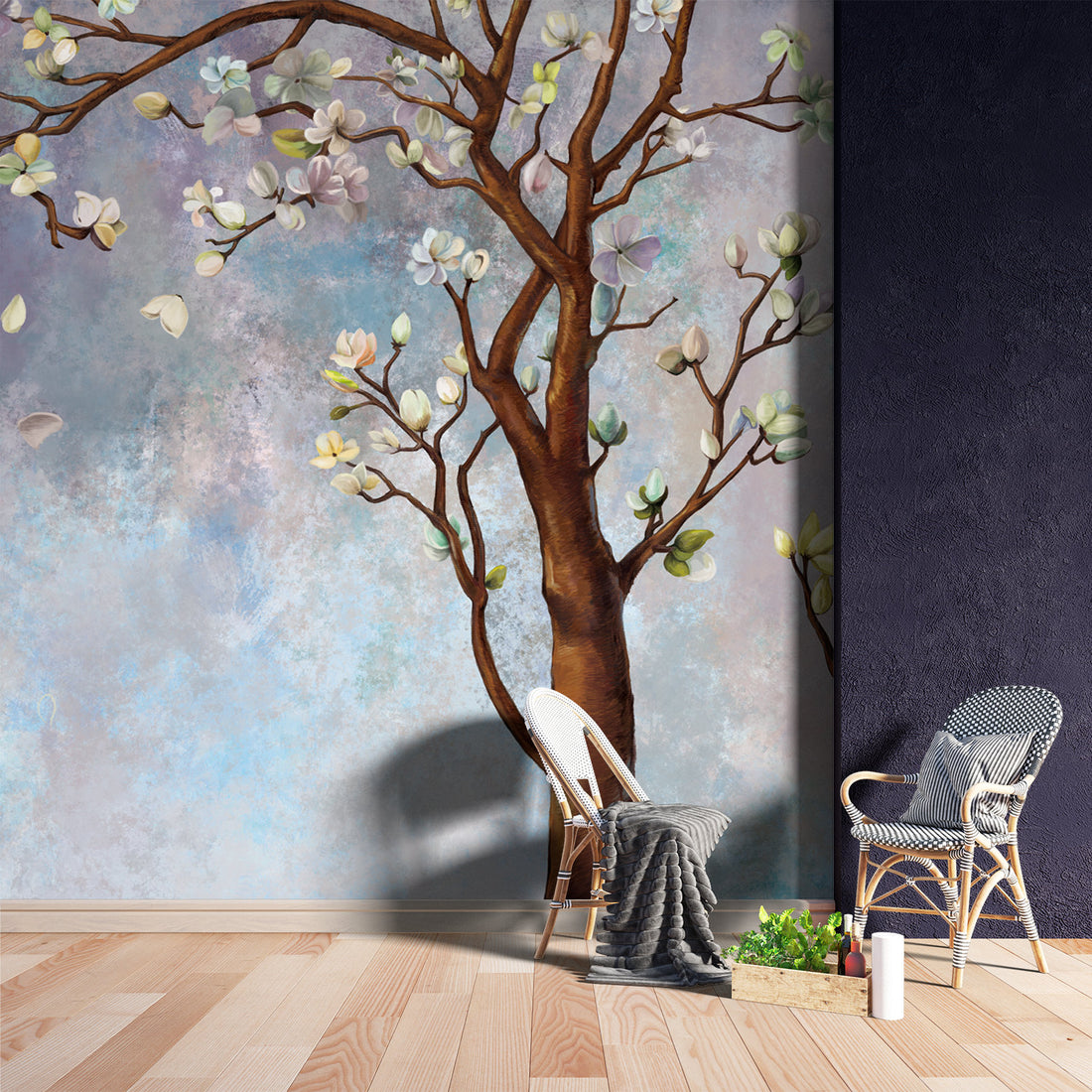 Blossoming Tree Wallpaper, Floral Peel and Stick Wallpaper, Large Canvas Wall Art, Living Room Wall Decor Ideas, Modern Farmhouse Decor, Botanical Prints Framed