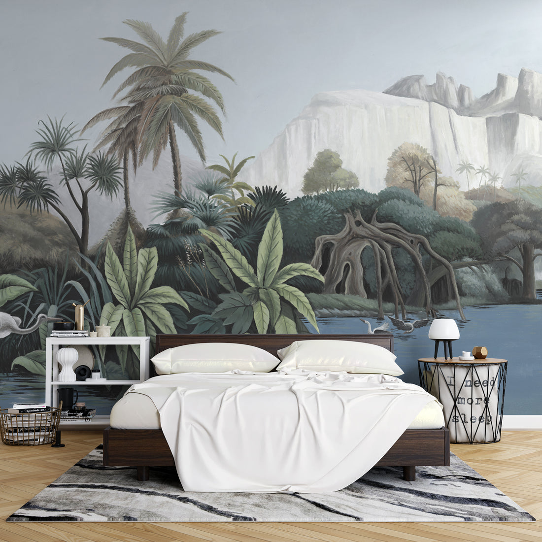 Tropical Landscape Wall Art, Waterfall Canvas Print, Palm Tree Wall Decor, Nature Wall Mural, Large Wall Art for Living Room, Modern Home Decor