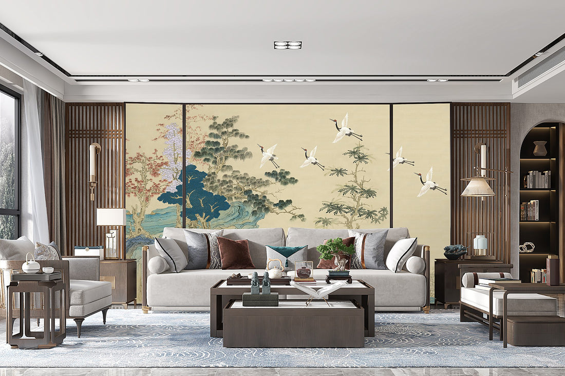 Retro Wallpaper, Vintage Chinoiserie Landscape Peel And Stick Wallpaper, Mountain Wall Mural, Peel And Stick, Vintage Mural