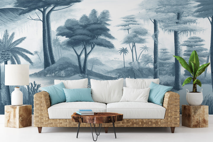 Tropical Rainforest Wallpaper, Blue Forest Landscape, Nature Wall Art, Serene Jungle Scenery, Peaceful Desktop Background