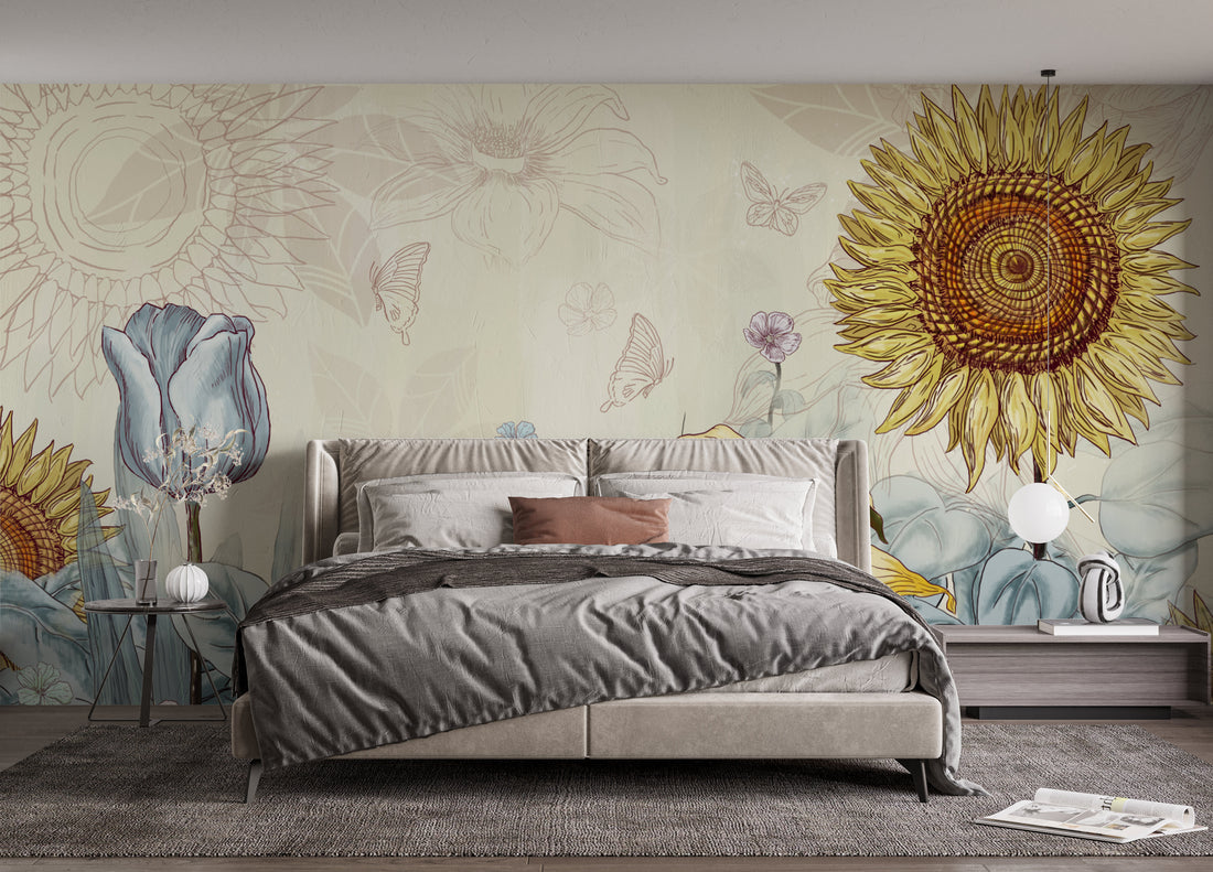 Floral Peel and Stick Wallpaper, Butterfly Wall Decor, Natural Flower Wallpaper, Living Room Wall Decor Ideas, Self Adhesive Wallpaper, Modern Farmhouse Decor, Botanical Prints Framed