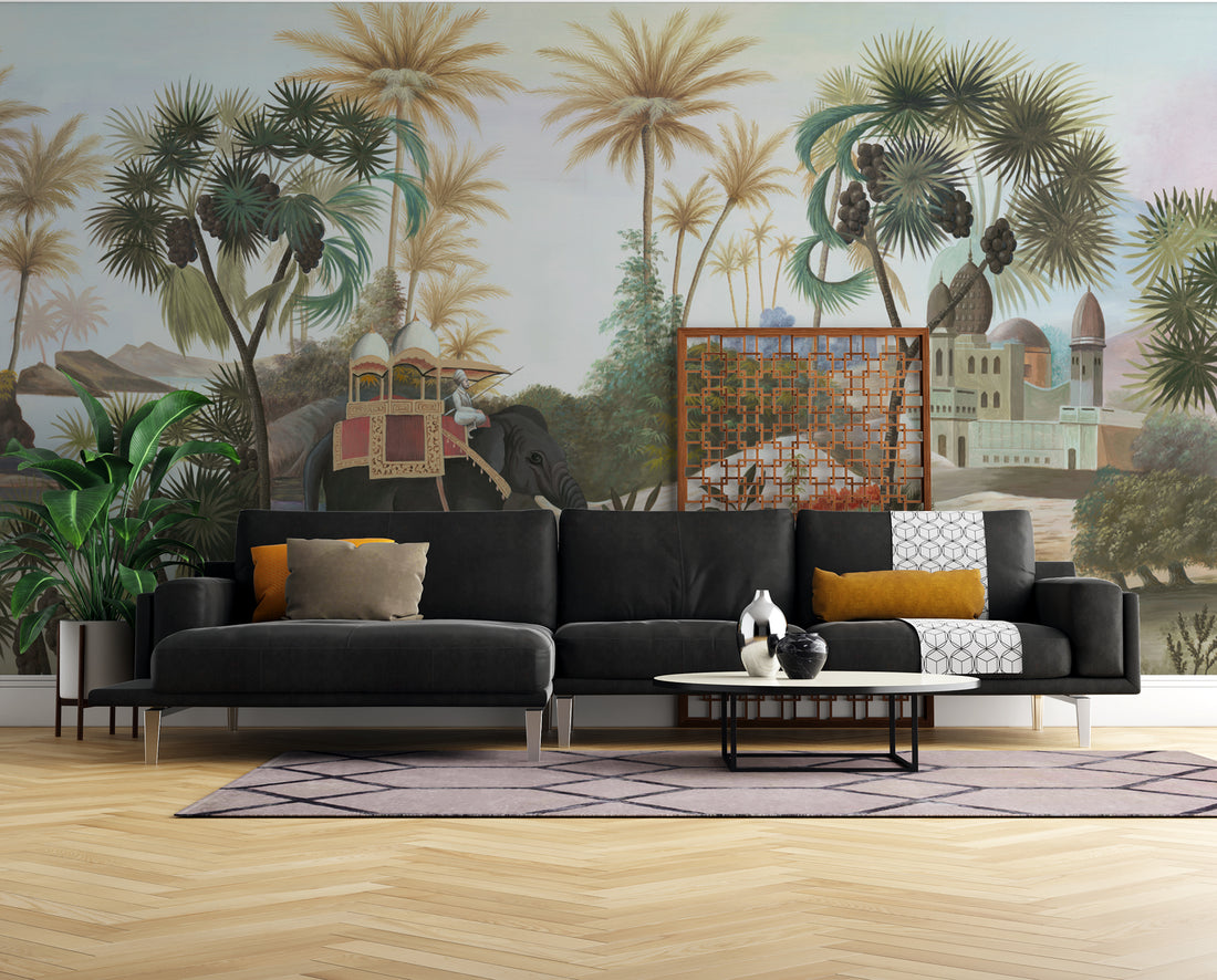 Exotic Tropical Wallpaper, Palm Tree Mural Decor, Elephant Wall Art, Jungle Themed Peel and Stick Wallpaper, Living Room Wall Decor Ideas, Large Canvas Wall Art, Self Adhesive Wallpaper, Modern Farmhouse Decor