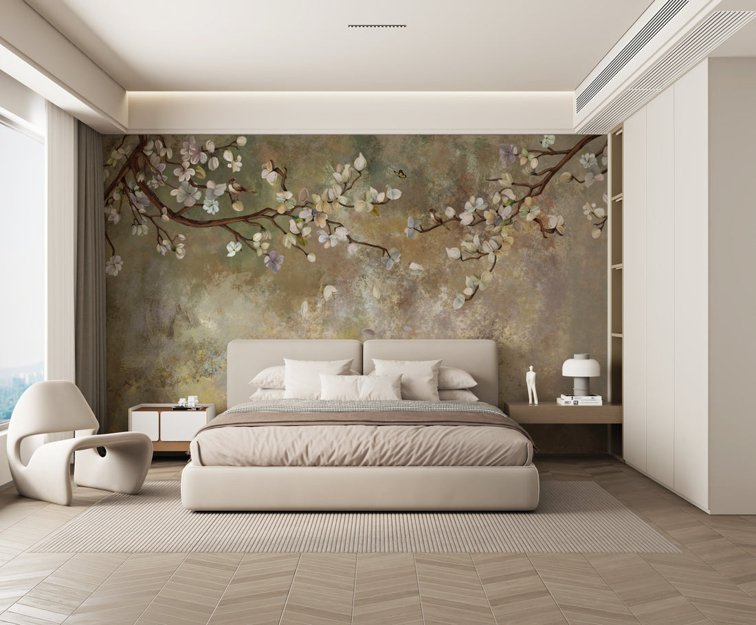 Cherry Blossom Wallpaper, Soft Floral Wall Decor, Living Room Wallpaper Ideas, Modern Peel and Stick Wallpaper, Bedroom Wall Art, Tranquil Nature Design