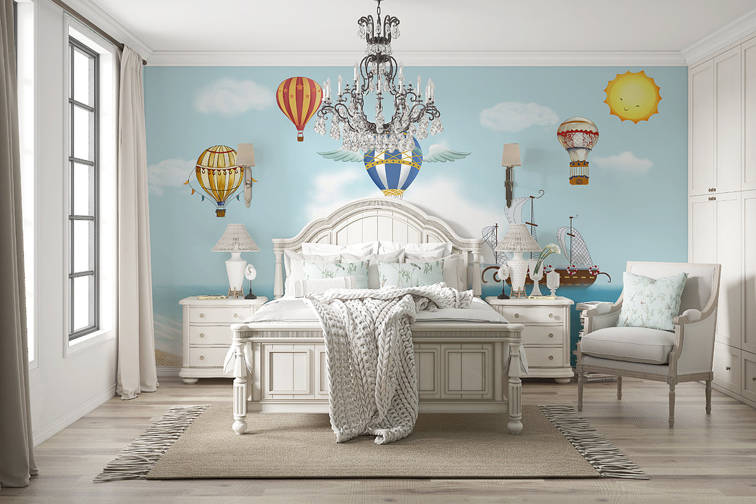 Girls Nursery Decor, Blue Wall Decor, Baby Girl Nursery, Kids Bedroom Mural, Pastel Mural, Kids Wallpaper, Peel And Stick, Removable