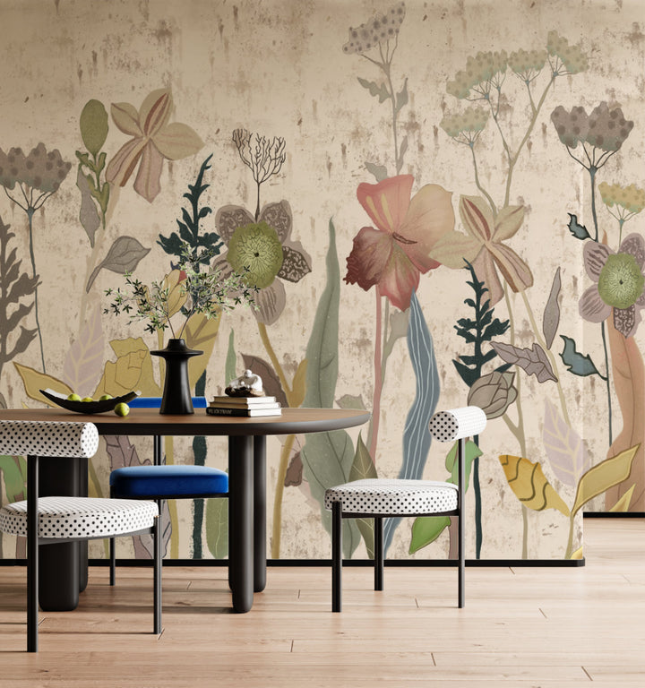 Botanical Floral Peel and Stick Wallpaper, Vintage Style Removable Wallpaper, Living Room Decor Ideas, Self Adhesive Wallpaper for Bedroom, Artistic Wall Decor