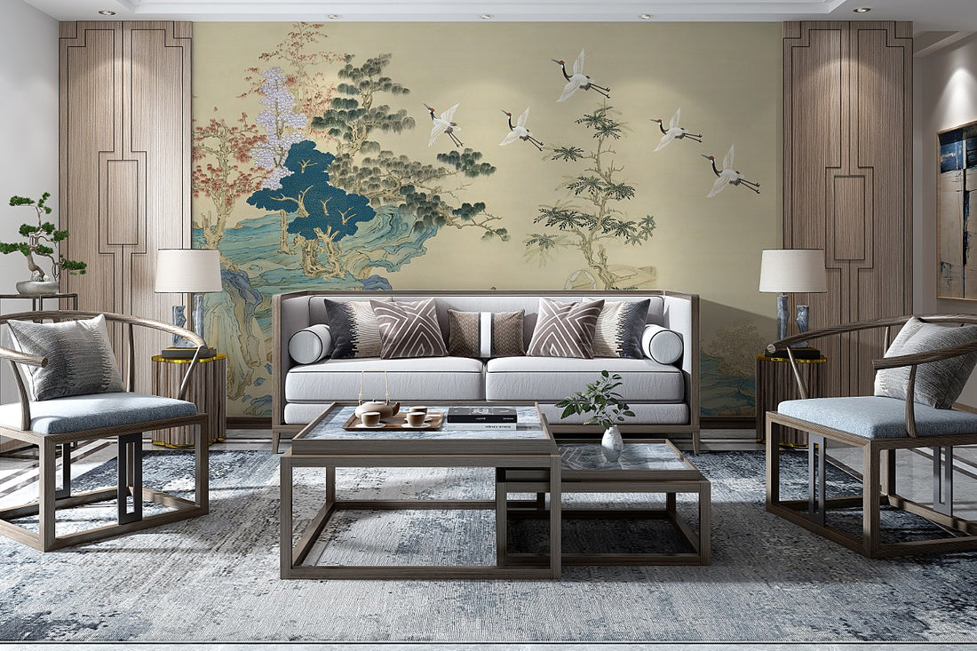 Retro Wallpaper, Vintage Chinoiserie Landscape Peel And Stick Wallpaper, Mountain Wall Mural, Peel And Stick, Vintage Mural