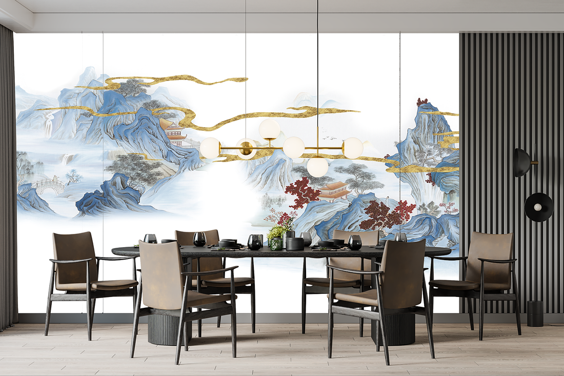 Chinese Style Mural, Landscape Wallpaper, Mountain Wall Mural, Peel And Stick, Vintage Mural, Vintage Chinoiserie, Scenic Wall Art