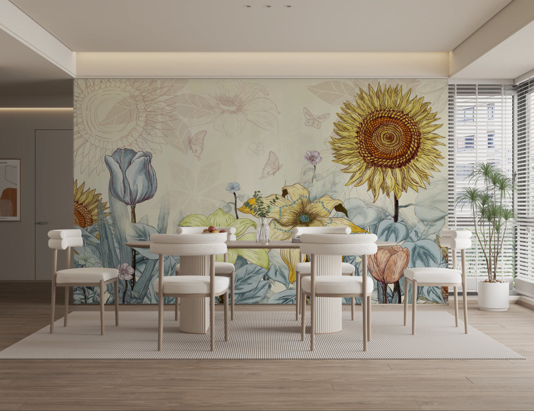 Floral Peel and Stick Wallpaper, Butterfly Wall Decor, Natural Flower Wallpaper, Living Room Wall Decor Ideas, Self Adhesive Wallpaper, Modern Farmhouse Decor, Botanical Prints Framed