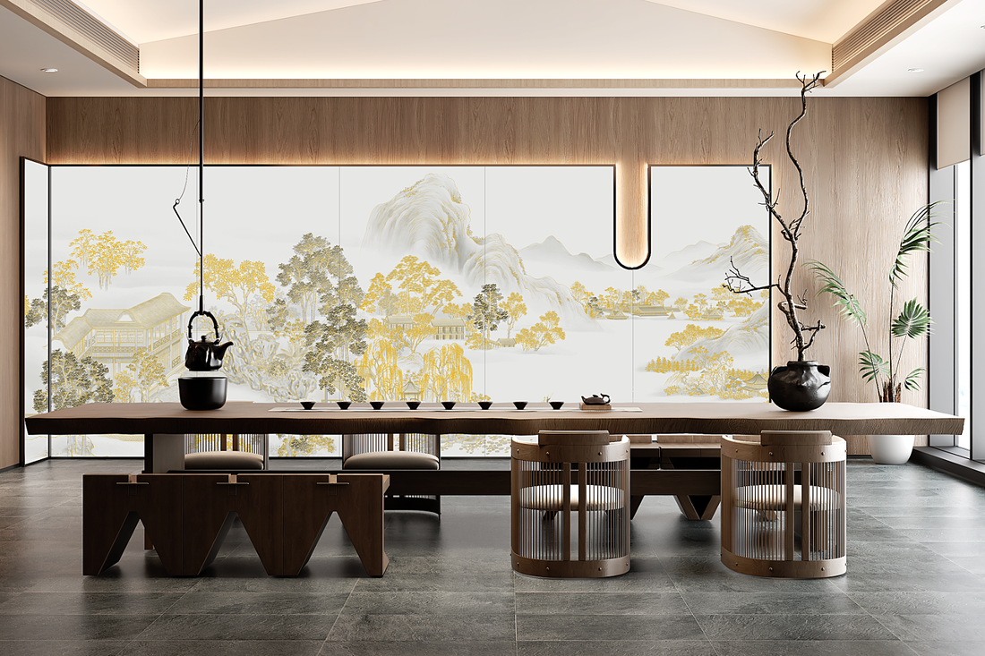 Luxury Wall Mural, Scenic Wall Art, Vintage Mural, Mountain Wall Mural, Living Room Mural, Chinoiserie Wallpaper, Landscape Mural