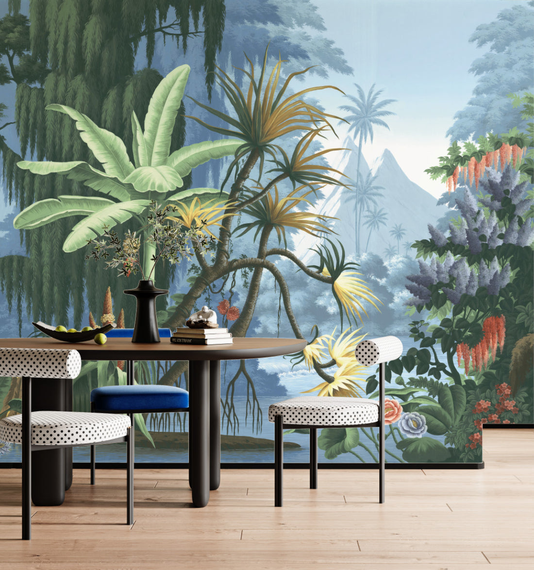 Tropical Rainforest Wallpaper, Lush Green Leaves Wall Art, Palm Tree Landscape Print, Botanical Wall Decor, Nature-Inspired Living Room Decor, Large Canvas Wall Art