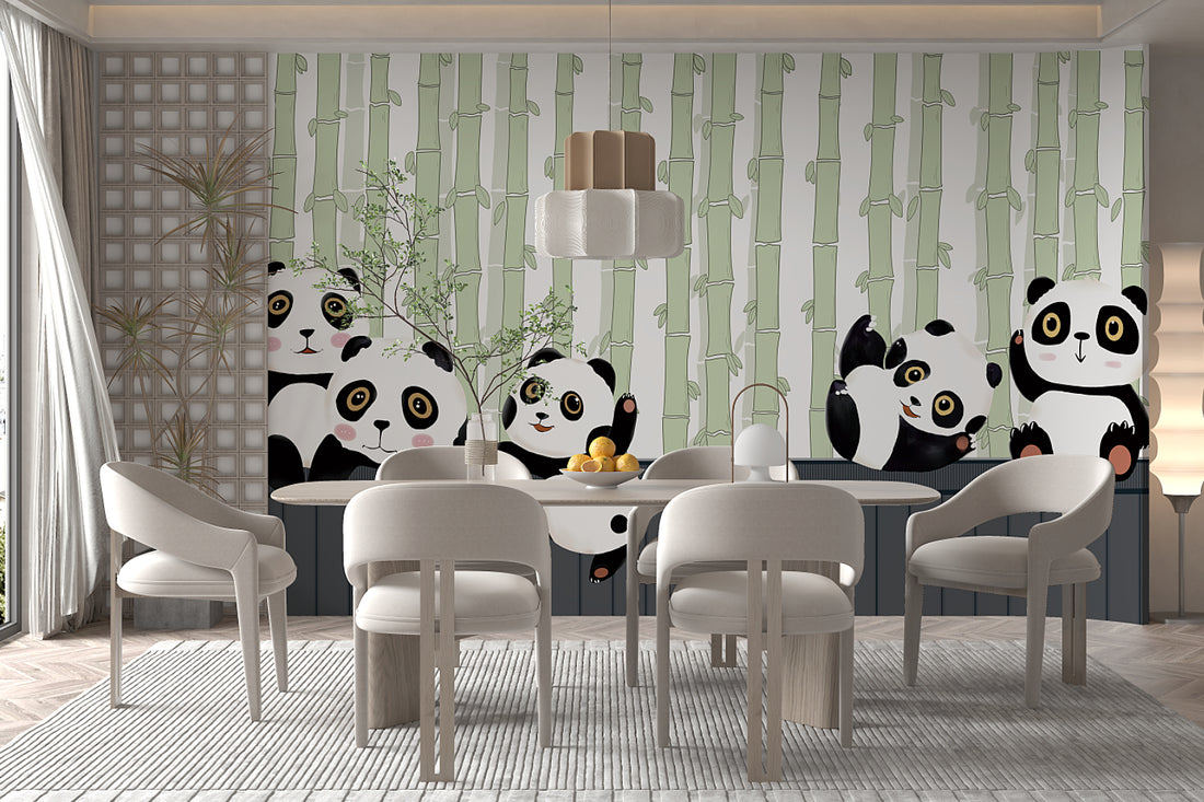 Panda Wallpaper, Cartoon Mural, Nursery Wall Decor, Kids Room Decor, Wallpaper For Kids, Removable Mural, Black And White