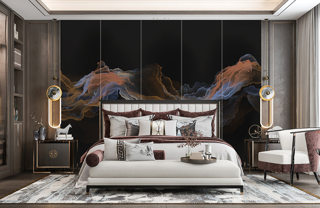 Black Wall Decor, Modern Wallpaper Mural, Abstract Art Wallpaper, Living Room Mural, Dark Wall Mural, Luxury Wall Mural