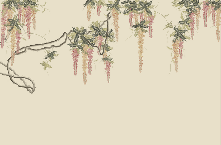 Flowers Wall Mural, Vintage Chinoiserie Wallpaper, Oriental Decor, Vintage Art, Home Decoration, Living Room Mural, Baby Room Wallpaper