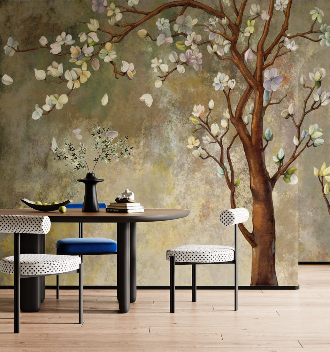 Blossoming Tree Wallpaper, Floral Peel and Stick Wallpaper, Large Canvas Wall Art, Living Room Wall Decor Ideas, Modern Farmhouse Decor, Botanical Prints Framed