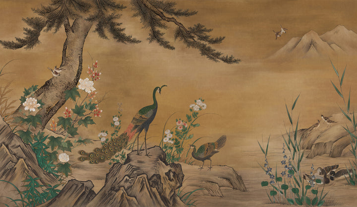 Vintage Chinoiserie Floral Bird Wall Mural, Removable No-Woven Peel And Stick For Living Room & Study, Peel And Stick For Nursery ,