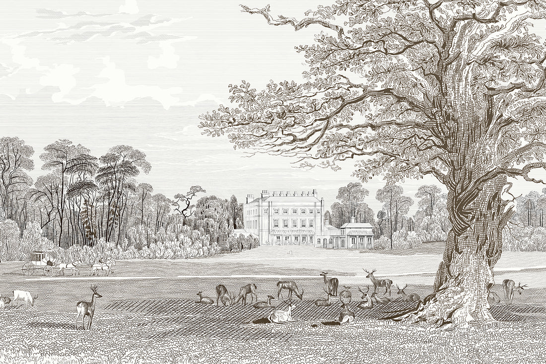Sketch Landscape Wallpaper, Francy Mural, Dark Wallpaper, Tree Wall Mural, Luxury Mural