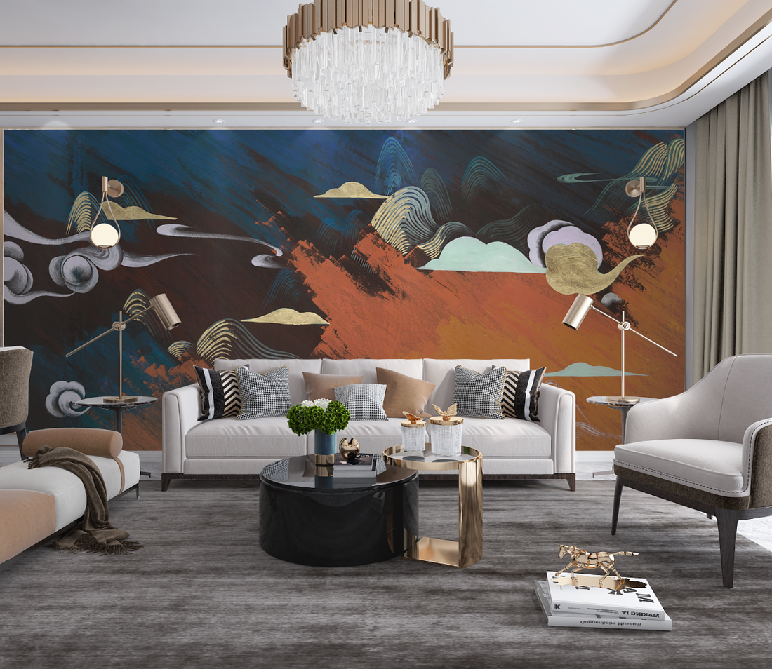 Neo-Chinese Ink Landscape Removable Wall Mural,  Ideal For Living Room/Study, Oriental Decor, Peel And Stick Wallpaper, Abstract Mural