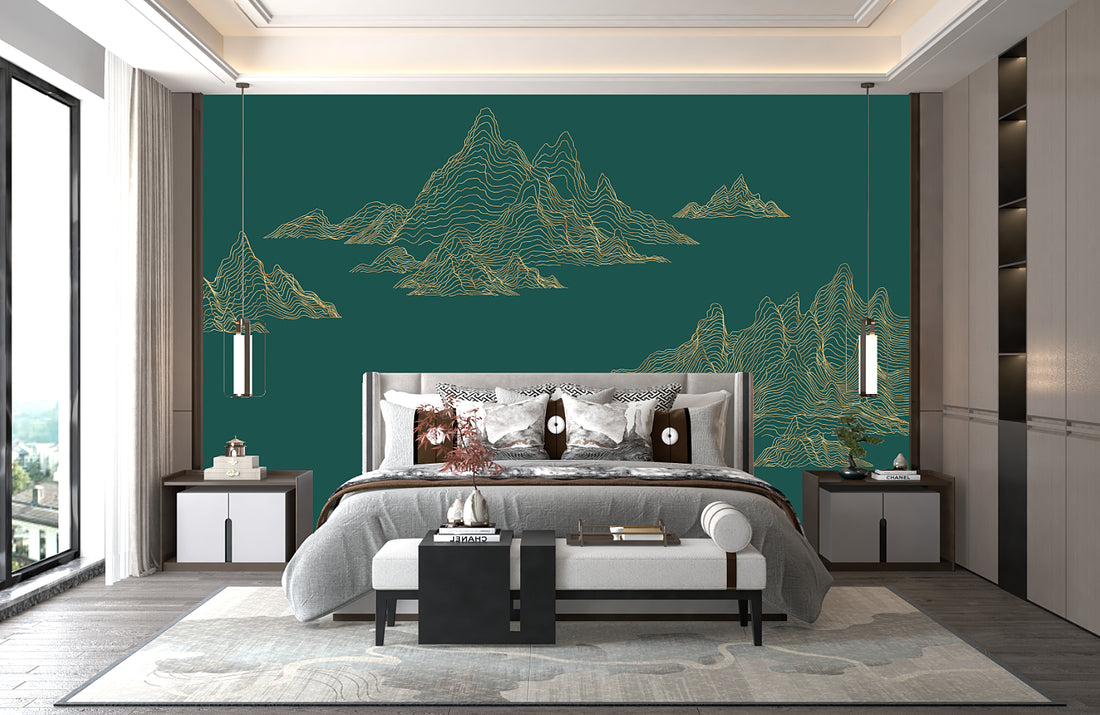 Modern Wallpaper Mural, Abstract Art Wallpaper, Blue Wall Decor, Living Room Mural, Chinoiserie, Dark Wall Mural